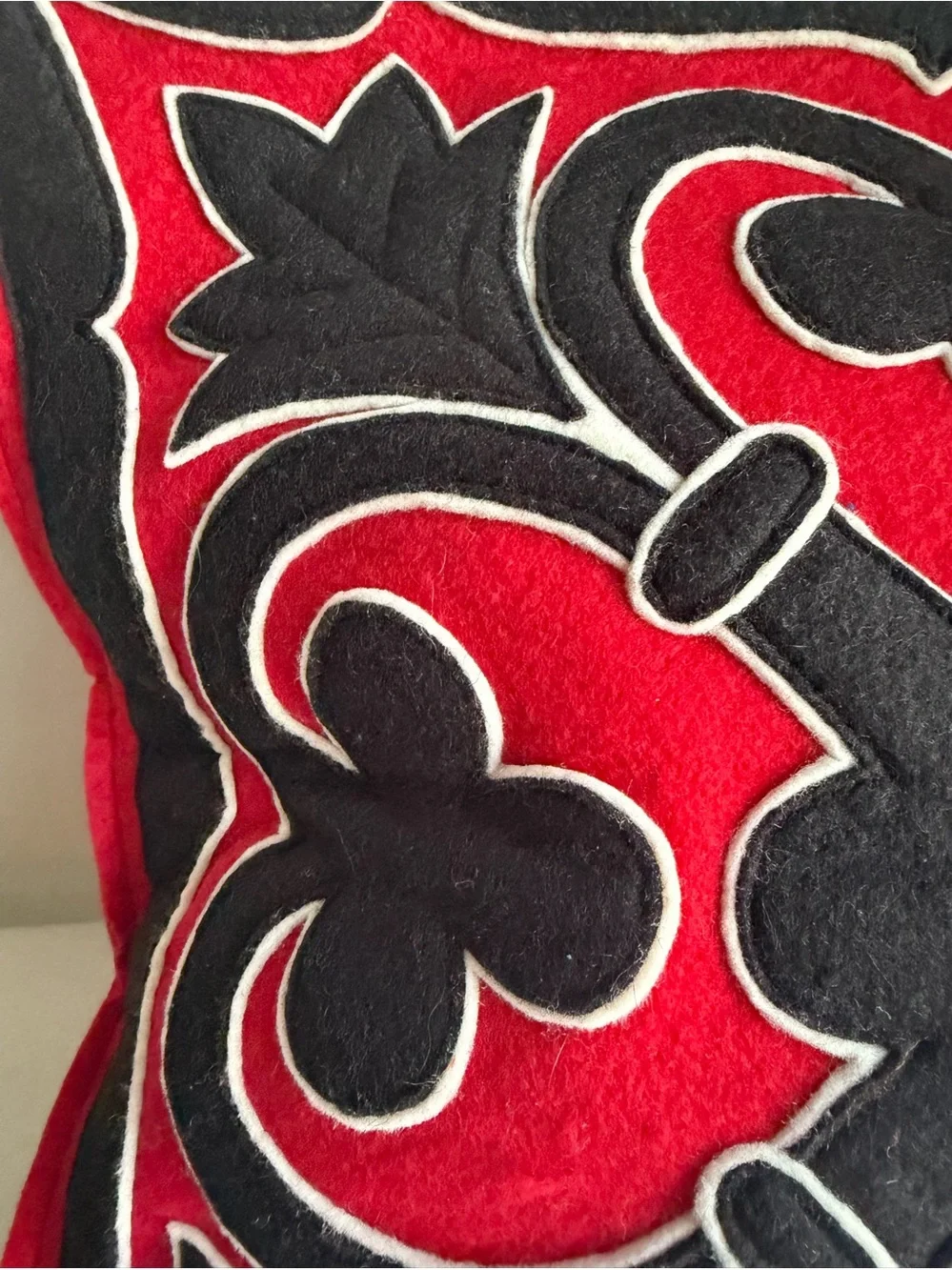 Sandor Hungary Retired NOS Applique Black & Red Folk Art Wool Pillow Cover 18x18